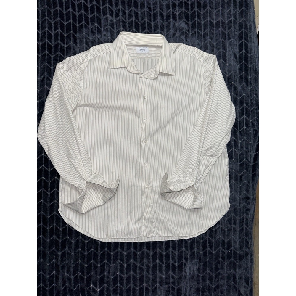 Brioni Mens White Striped Classic Fit Barrel Cuff Long Sleeve Italian Size 2XL